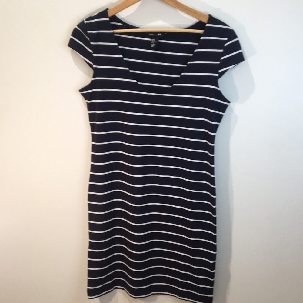 H&M Navy Blue & White Striped Dress M